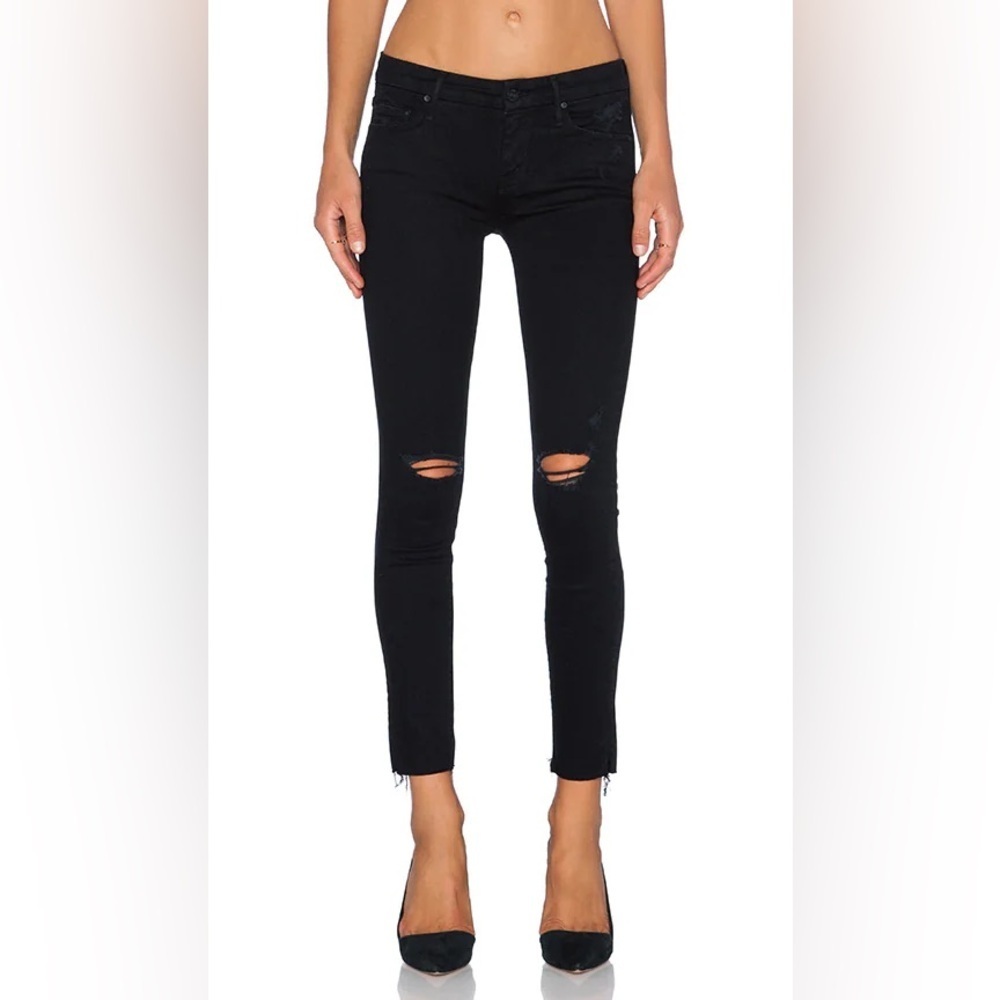 MOTHER Looker Ankle Fray Jeans Black Wash 26